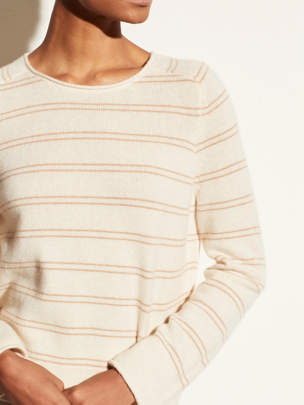 Vince Railroad Stripe Cream with Camel Stripes Cashmere / Wool blend Sweater